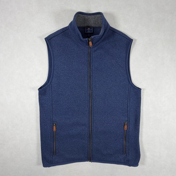 Vineyard Vines Other - Vineyard Vines Mens Medium Heather Navy Full Zip Fleece Sweater Vest Blue